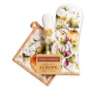 Maison d' Hermine Pumpkin Garden - Cloudy Cream Guanti da forno 100% cotone color crema (19cm x 33cm) e presine (20cm x 20cm) per barbecue, cottura al forno, microonde, barbecue, ringraziamento/Natale