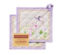 Maison d' Hermine Set di presine, 100% cotone, resistenti al calore, 20 cm x 20 cm, con anello per barbecue, per maneggiare padelle calde, Primavera Estate (Magnolia Mornings, confezione da 2)