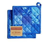 Maison d' Hermine Set di presine, 100% cotone, resistenti al calore, 20 cm x 20 cm, con anello per barbecue, per maneggiare padelle calde, Primavera Estate (Indigo Love, confezione da 2)