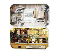Maison de poupées miniature DIY faite main, petite maison de poupées à thème rétro avec éclairage LED, livrée avec un carnet pour la décoration intérieure ou en cadeau, kit de (Buon angolo di strada)