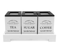 Maison Des Cadeaux Barattoli vintage per tè, caffè e zucchero con coperchi facili da aprire, set di contenitori per spezie da cucina in legno (TZ2)