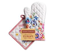 Maison d'Hermine Happy Florals - Set High Summer (19 x 33 cm) guanti da cucina e (20 x 20 cm) guanti da cucina, 100% cotone per barbecue, cottura, forno, microonde, primavera/estate