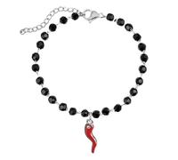 MAISON GIOIELLI FIRENZE - OHANA Bracciale Acciaio Perline Poliuretano con Cornetto Placcato Oro Smaltato e Zircone, Chiusura Moschettone, Ipoallergenico Antigraffio e Waterproof