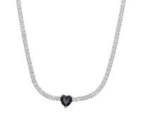 MAISON GIOIELLI FIRENZE - OHANA Collana Donna Tennis Placcata Oro Bianco con Zircone a Forma di Cuore Colorato, Collana Chiusura a Moschettone Ipoallergenica, Antigraffio e Waterproof (nero)