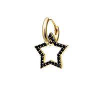 MAISON GIOIELLI FIRENZE - OHANA Mono Orecchino a Cerchio Piccolo con Ciondolo Stella e Zirconi, Orecchino Singolo in Metallo Placcato Oro Anallergico Antigraffio e Waterproof (oro, nero)