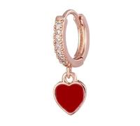MAISON GIOIELLI FIRENZE - OHANA Mono Orecchino a Cerchio Placcato Oro con Zirconi e Ciondolo Cuore Smaltato, Orecchino Singolo in Metallo Ipoallergenico Antigraffio e Waterproof (oro rosa, rosso)