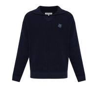 Maison Kitsuné, ,Knitwear ,Uomo ,Blu ,XL Fox Head Cotton Ribbed Polo Jumper