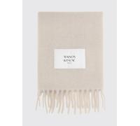 MAISON KITSUNÉ Sciarpa in lana con patch logo e finiture sfrangiate OS Beige