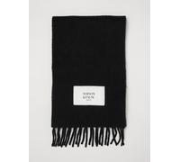 MAISON KITSUNÉ Sciarpa in lana con patch logo e finiture sfrangiate OS Nero