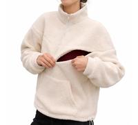 Maison Mama Maglione in pile per allattamento e allattamento - elegante abbigliamento premaman e post-partum - accogliente maglia in pile Sherpa con cerniere discrete per alimentazione e pompaggio