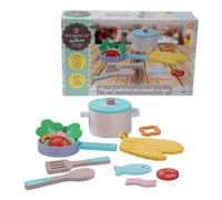 ODS - Maisonelle Nature, Playset Pentolini con Alimenti, Giocattolo per Bambini in Legno, con Guantone, Padella, Utensili, Età Consigliata +3 Anni