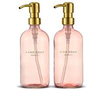 MaisoNovo Dispenser di sapone 2-Piece Set | 500 ml bottiglie rosa con pompe in acciaio inox oro