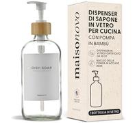 MaisoNovo Dispenser per sapone 1-Piece Set | 500 ml Bottiglie Trasparenti con Pompa in Bambù Bianco | Set Dispenser Sapone Bagno