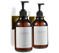 MaisoNovo Dispenser per shampoo e balsamo con supporti a parete, set di 2 bottiglie di plastica ambrata con pompa nera