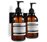 MaisoNovo Dispenser Per Shampoo E Balsamo - Dispenser Per Sapone Da Doccia Con Montaggio A Parete - Set Di 2 Flaconi In Plastica Color Ambra Da 500 ml Con Pompa Nera - 2 Scomparti, Senza Foratura