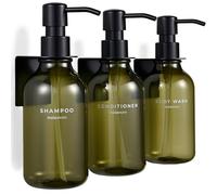 MaisoNovo Dispenser per shampoo e balsamo - Dispenser per sapone da doccia con montaggio a parete - Set di 3 flaconi in plastica verde da 500 ml con pompa nera