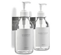 MaisoNovo Dispenser Per Shampoo E Balsamo - Dispenser Per Sapone Da Doccia Con Montaggio A Parete - Set Da 500 ml Con 2 Flacone In Plastica Trasparente E Pompa Bianca - 2 Scomparto Senza Foratura