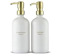 MaisoNovo Dispenser sapone bagno Set da 2 pezzi - Dispenser sapone mani 500ml - bottiglie bianca con pompe in acciaio inox oro