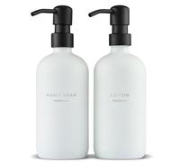 MaisoNovo Dispenser sapone bagno Set da 2 pezzi - Dispenser sapone mani 500ml - bottiglie bianca con pompe in acciaio inox nera