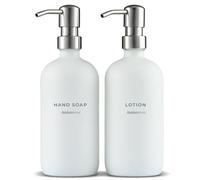 MaisoNovo Dispenser sapone bagno Set da 2 pezzi - Dispenser sapone mani 500ml - bottiglie bianca con pompe in acciaio inox argento