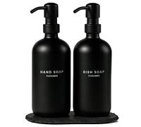 MaisoNovo Dispenser sapone bagno Set da 2 pezzi - Dispenser sapone mani 500ml - bottiglie nera con pompe in acciaio inox nera - Con Nera Vassoio in cemento