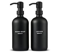 MaisoNovo Dispenser sapone bagno Set da 2 pezzi - Dispenser sapone mani 500ml - bottiglie nera con pompe in acciaio inox nera ed etichette