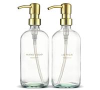 MaisoNovo Dispenser sapone bagno Set da 2 pezzi - Dispenser sapone mani 500ml - bottiglie trasparente con pompe in acciaio inox oro