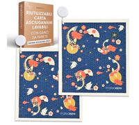 MaisoNovo Strofinacci Svedesi Per La Cucina | Asciugamani Di Carta Riutilizzabili Con Gancio | Strofinaccio Svedese Asciugamano Di Carta Riutilizzabile | Kyoto Fish Confezione Da 2