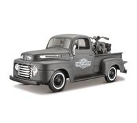 MODELLINO FURGONE STATICO MAISTO FORD F-1 PICK-UP CUSTOM HARLEY 1948 + MOTO 1/24