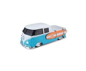 Maisto Tech R/C VW Bus T1 Pick-up Surf: auto radiocomandata in scala 1:16, frequenza 2,4 GHz, con impugnatura a pistola, dai 5 anni in su, 33 cm, batterie non incluse, azzurro/bianco (582708)