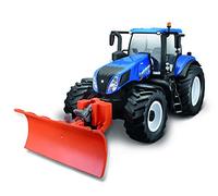 Maisto Tech - Trattore giocattolo R/C New Holland T8.320 con pala da neve: trattore radiocomandato con luce. spazzaneve staccabile, controller, dagli 8 anni in su, 35 cm, colore blu (582303) 82303