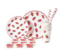 MaitianGuyou Decorazioni per feste a tema fragola: piatti, bicchieri, tovaglioli e cannucce per compleanni, baby shower, Sweet One, per 20 ospiti