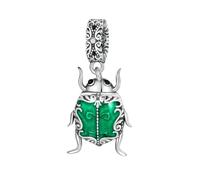 MAITONGG 925 Argento Sterlina Squisito Verde Scarabeo Elfo Ciondolo Insetto Incanti Perline Adatto Originale Braccialetto Fai Da Te Gioielli Raffinati