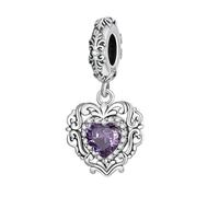 MAITONGG 925 Argento Sterlina Viola Cristallo Loto Incanti Perla Goccia Ciondolo Retro Cavo Cuore Perline Adatto Braccialetto Originale Collana
