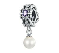 MAITONGG 925 Argento Sterlina Viola Cristallo Loto Incanti Perla Goccia Ciondolo Retro Cavo Cuore Perline Adatto Braccialetto Originale Collana