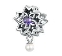 MAITONGG 925 Argento Sterlina Viola Cristallo Loto Incanti Perla Goccia Ciondolo Retro Cavo Cuore Perline Adatto Braccialetto Originale Collana