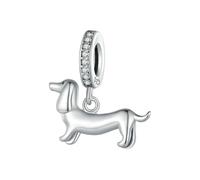MAITONGG 925 Sterling Silver Amore Cuore Charm Bassotto Cane Pendente Viola Cristallo Lotus Perline Fit Bracciale Collana Fai Da Te Ragazza