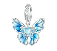 MAITONGG Fiocchio Di Neve Farfalla Charms 925 Argento Sterlina Blu Cristallo Corona Perline Adatto Braccialetto Fai Da Te Collana Pendente