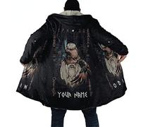 MAITONGG Mantello con Cappuccio da Uomo Raven Viking Cappotto in Pile Stampato in 3D Giacca A Capo Caldo Inverno Personalizzato