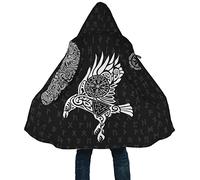 MAITONGG Mantello con Cappuccio da Uomo Viking Raven 3D Stampa 3D Cappotto in Pile Giacca Mantello Caldo Spessa Inverno Personalizzato