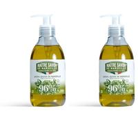 Maître Savon de Marseille - Sapone Liquido di Marsiglia all'Olio d'Oliva - 300ml - Detersione Delicata - 96% Ingredienti Naturali (Confezione da 2)