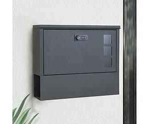 MAITTON Cassetta Postale con Serratura a Combinazione a Muro Antracite con Scomparto per Giornali in Acciaio Inossidabile Finestra di Visualizzazione