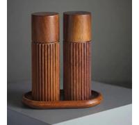 MAITTON Set Macina Sale e Pepe in Legno di Acacia con Macina in Ceramica - Macinini Manuali con Design Antiscivolo e Coperchi S&P, 16,5 cm (Con Sottobicchiere)