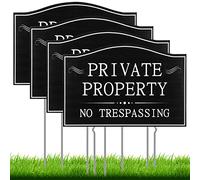 Maitys Segnali di proprietà privata senza trasgressione con pali in metallo, 4 pezzi, 25 x 17,9 cm, su entrambi i lati, nessun segnale di avvertimento impermeabile, per giardino, prato, cortile, uso interno ed esterno