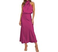 Donna 2024 Abiti Estivi Eleganti Senza Maniche Senza Schienale in Raso Tinta Unita Cocktail Party Maxi Dresses