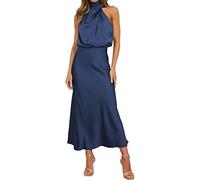 Donna 2024 Abiti Estivi Eleganti Senza Maniche Senza Schienale in Raso Tinta Unita Cocktail Party Maxi Dresses