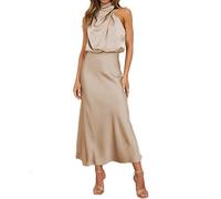 Donna 2024 Abiti Estivi Eleganti Senza Maniche Senza Schienale in Raso Tinta Unita Cocktail Party Maxi Dresses