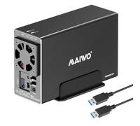 MAIWO Enclosure RAID per disco rigido a doppia baia con ventola di raffreddamento per SSD SATA da 2,5/3,5", alloggiamento HDD USB 3.0 da 5 Gbps, capacità 48 TB, RAID 0/1/JBOD/PM, custodia in alluminio