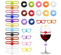 MAIXINNEW 30 Pezzi Marcatori per Bicchieri da Vino in Silicone, Segna Bicchieri Calici Riutilizzabili, Marcatori di Bevande Identificatore per Bicchieri da Bar, Feste, Campeggio, Matrimoni