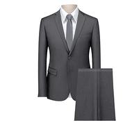 Maiyifu-GJ 2 pezzi da uomo per affari, giacca da smoking con risvolto a intaglio e giacca smoking, slim fit, per testimoni dello sposo, ballo di fine anno, pantaloni blazer formali (grigio 2, 5XL)